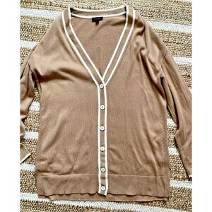 Talbots Cardigan Sweater Tan Camel / White Tipped Classic Varsity Style M